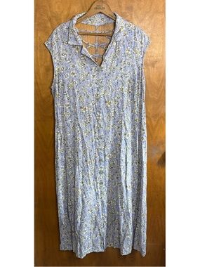 Vintage Lavender Floral Maxi Shirt Dress Cutout Lace Up Back 20 Y2K 90s Grunge